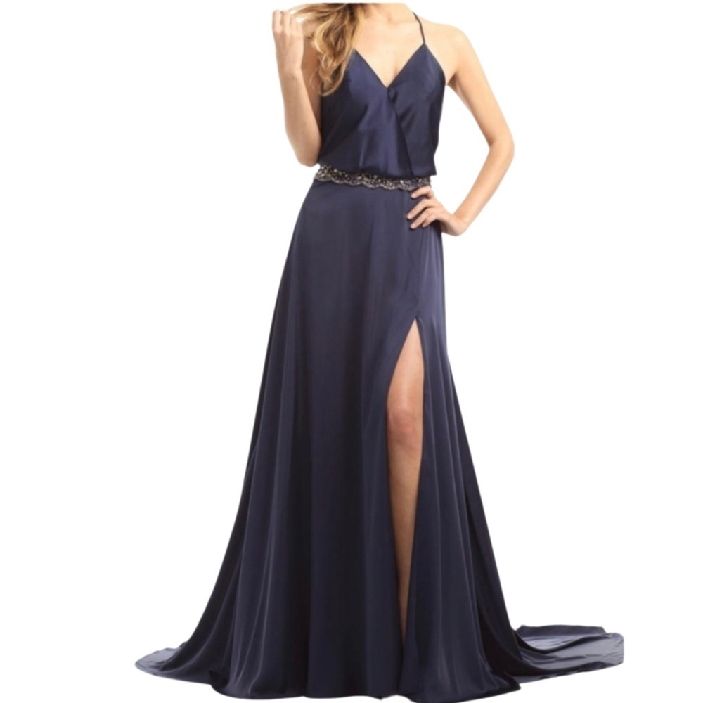 Johnathan Kayne Collection 6018 Navy Blue Dress with Train Wedding/Bridal Size 6